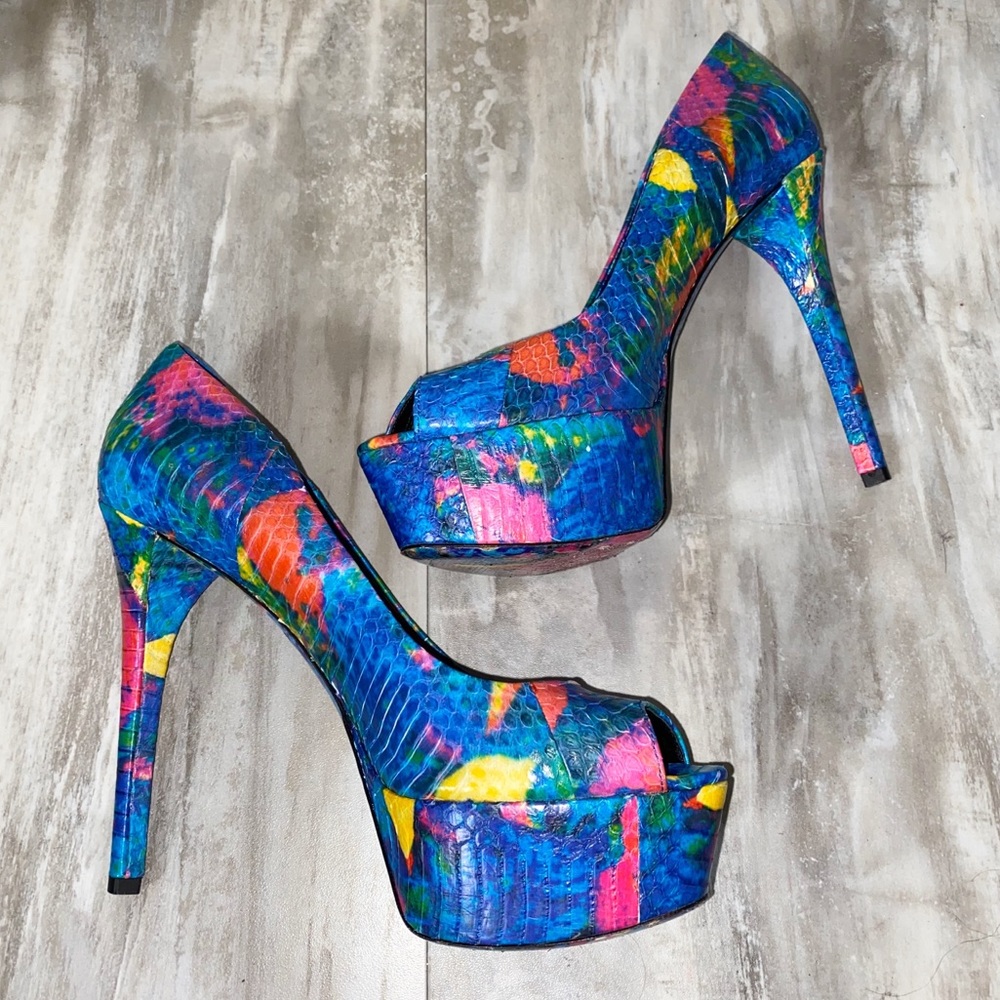 Brian Atwood Multicolor Snakeskin Pump Heels